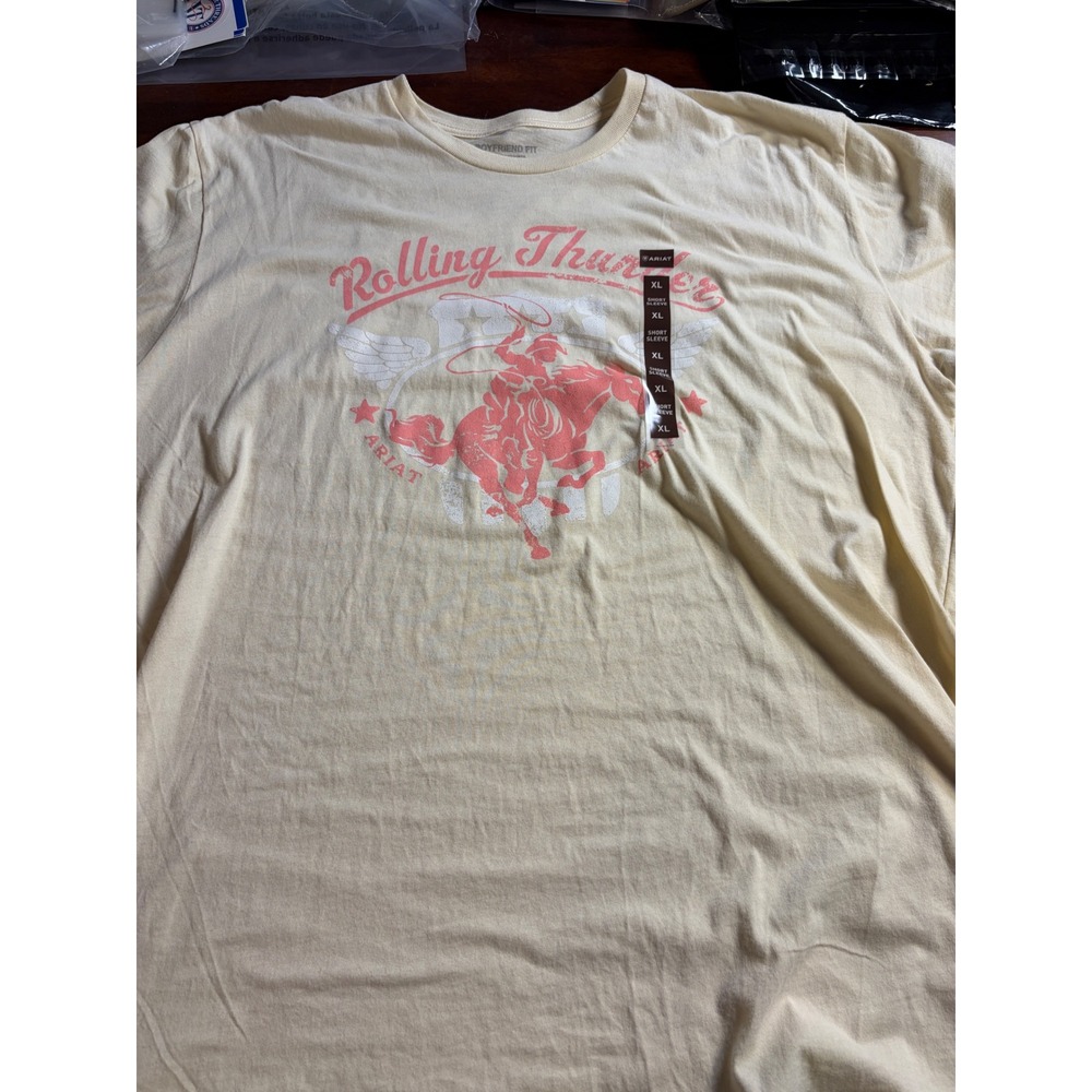 Ariat Rolling Thunder Graphic Tee Natural Cream Boyfriend Fit XL 10077127 NWT